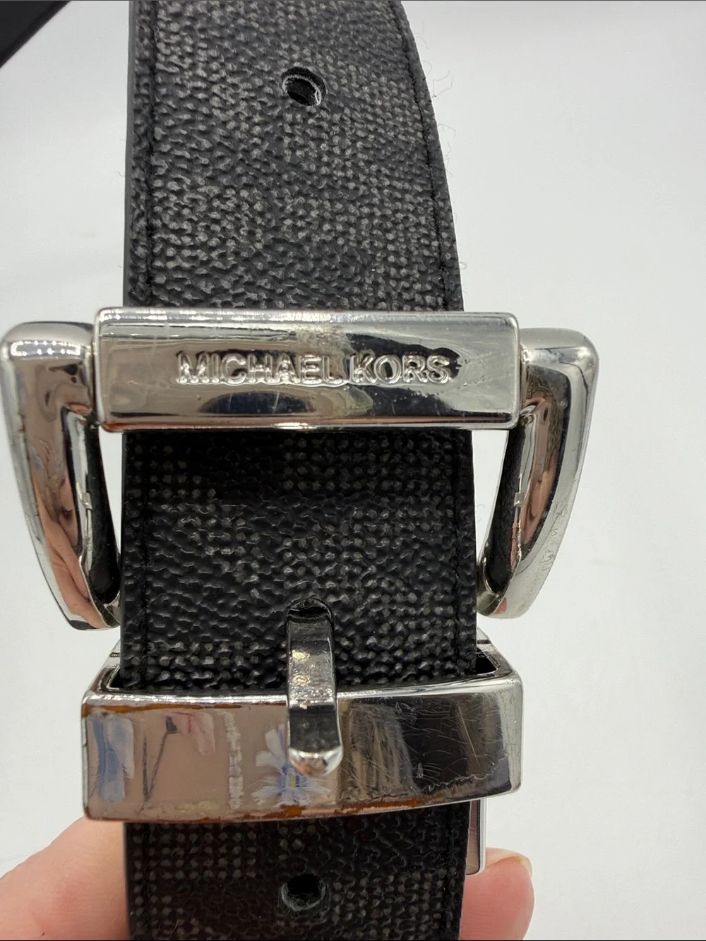 Michael Kors Black Logo Buckle Belt with Silver Hardware
